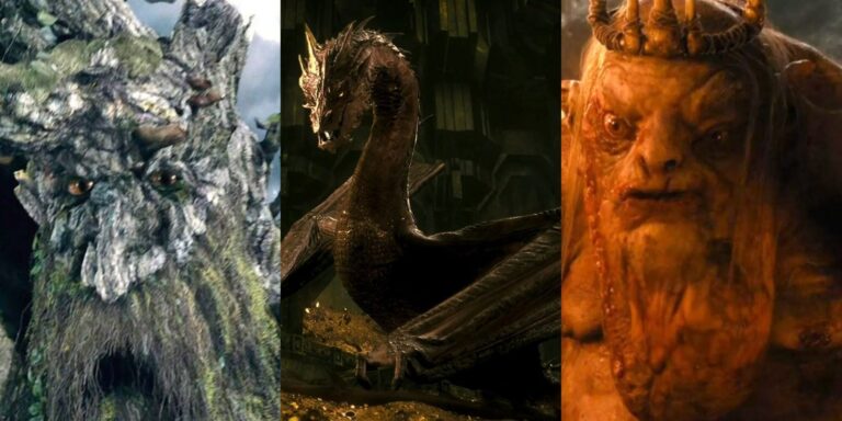 Split image of Ent, Smaug and Goblin King feature