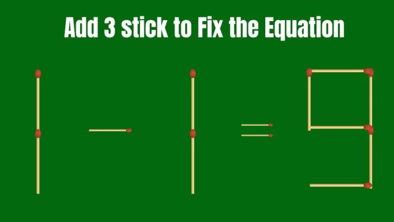 Brain Teaser: 1-1=9 Add 3 Matchsticks to Fix the Equation