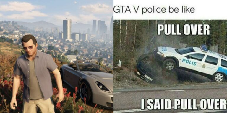 Split image of Michael in GTA and a GTA V meme