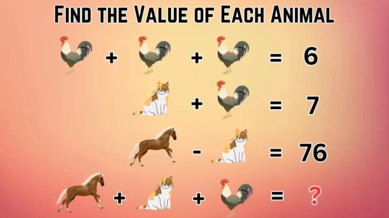 Brain Teaser Math Quiz: Solve and Find the Value of Each Animal