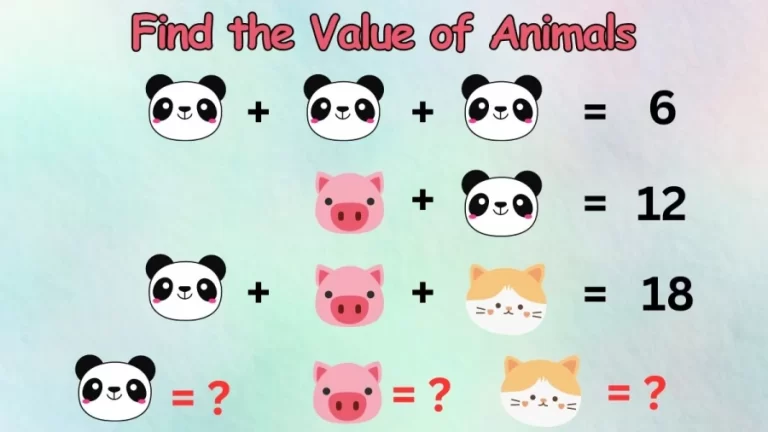 Brain Teaser Math Test: Can You Solve and Find the Value of Animals?