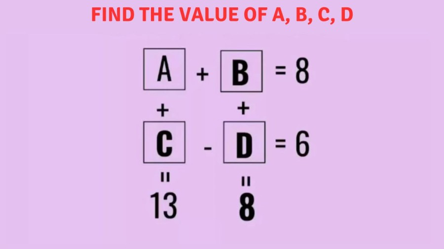 Brain Teaser: Find the Value of A, B, C, D in this Maths Puzzle