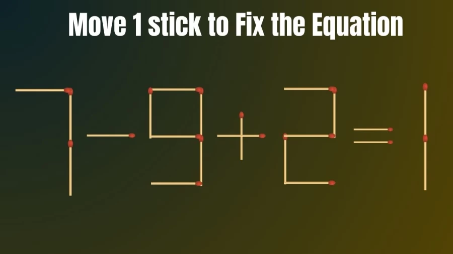 Brain Teaser Matchstick Puzzle: Move 1 Matchstick to make the Equation 7-9+2=1 Right