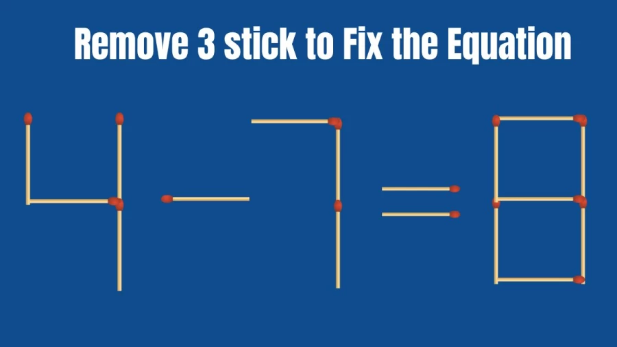 Matchstick Brain Teaser: 4-7=8 Remove 3 Sticks and Make this Equation Right I Matchstick Puzzle