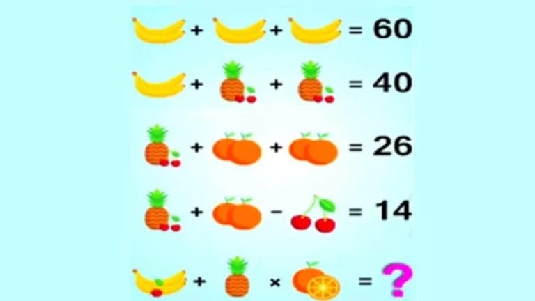 Brain Teaser Math Puzzle - Can You Find The Value Of Each Fruit in 10 Secs?