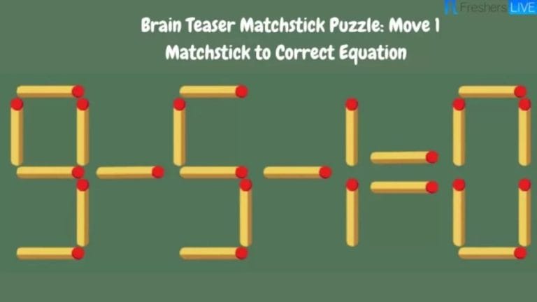 Brain Teaser: Move 1 Matchstick to Correct Equation 9-5-1=0 I Matchstick Puzzle